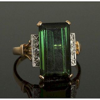 Green Tourmaline Diamond 14k Ring