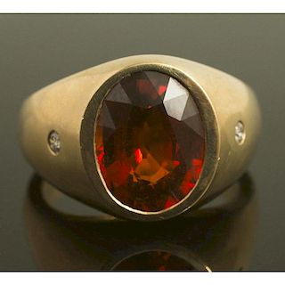 Spessartite Garnet Diamond 14k Gold Ring