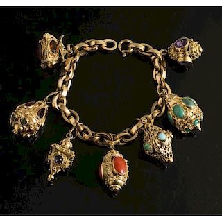 18k Gold and Gemstone Charm Bracelet