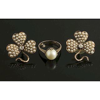 Pearl/Diamond Earrings & Ring