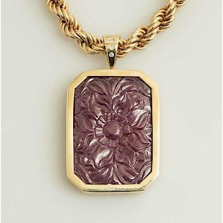 Carved Natural Ruby Pendant & Chain
