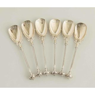 Six George Sharp (1850-1874) Silver Ice Cream Spoons