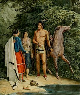 Rudolph Kurz (1818-1871) Three Indians with Horse