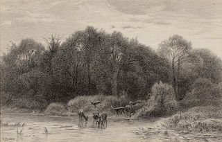 Karl Bodmer (1809-1893) Deer Beside a River