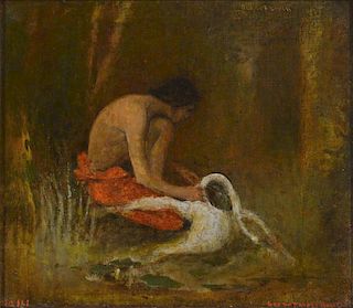 George de Forest Brush (1855-1941) Indian and Swan