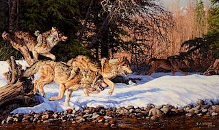 Greg Beecham (b. 1954) Wolves Running