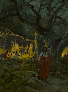 Gilbert Gaul (1855-1919) Indians in Firelight