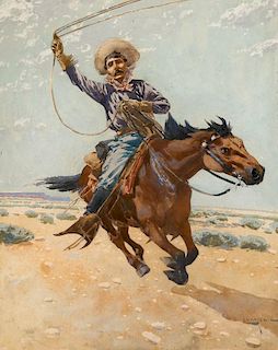 Fernand Harvey Lungren (1857-1932) Cowboy Roping