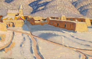 Ernest L. Blumenschein (1874-1960) Adobe Village, Winter 1929
