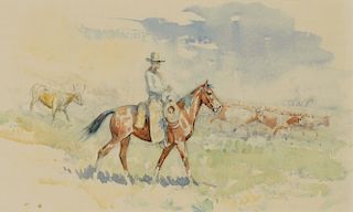 Edward Borein (1872-1945) Cowboy on the Range, Riding Herd