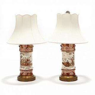 A Pair of Japanese Porcelain Kutani Vases Mounted as Lamps