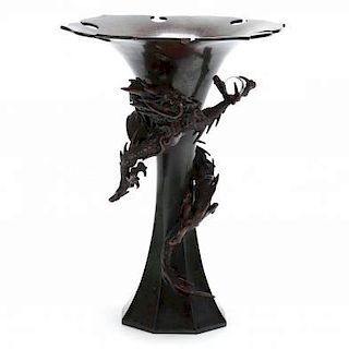 Japanese Meiji Period Bronze Vase with Coiled Dragon