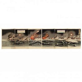 Six Panel Russo-Japanese War Print by Utagawa Kokunimasa (1874-1944)