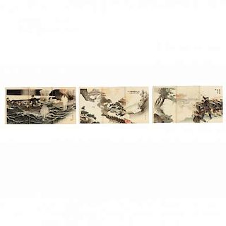 Three Russo-Japanese War Print Triptychs by Hirose Yoshikuni (active 1900-1930)