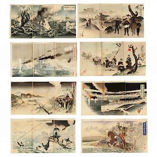 Eight Russo-Japanese War Triptychs by Kokunimasa, Kyoko, Gakyo, and Others