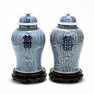 Matched Pair of Double Happiness Temple Jars