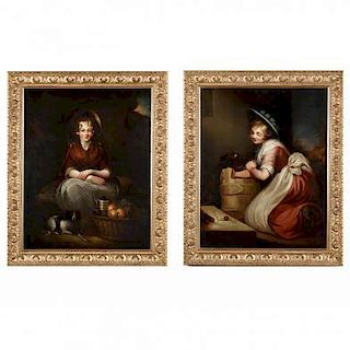 Two Antique English School Paintings of Young Women