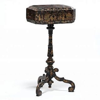 English Chinoiserie Decorated Sewing Stand