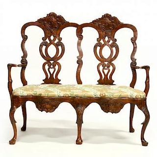 English Queen Anne Style Carved Double Back Settee