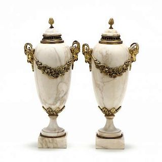 Pair of Neoclassical Marble Mantel Urns