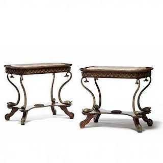 Pair of French Marble Top Tables in the Napoleonic Style