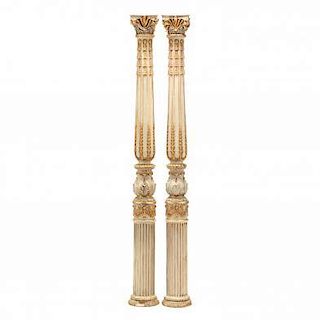 Pair of Continental Painted and Gilt Architectural Columns