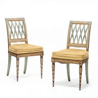 A Pair of Louis XVI Style Painted Ballroom Chairs