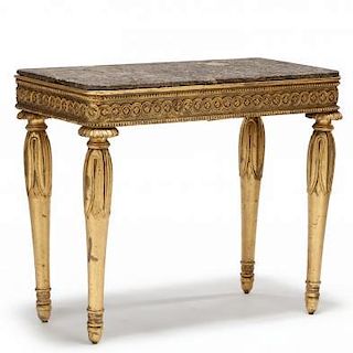 French Empire Marble Top Gilt Console Table