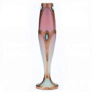 Bohemian Secessionist Copper Overlay Glass Vase