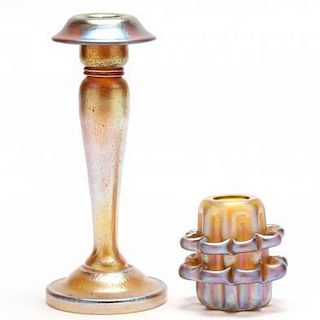L.C. Tiffany Favrile Candlestick and Flower Frog