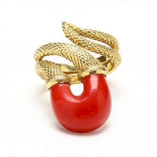 18KT Gold and Coral Ring, Italy