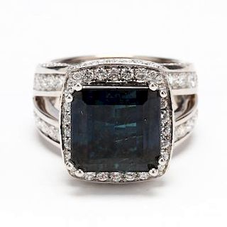 18KT White Gold, Blue Tourmaline, and Diamond Ring
