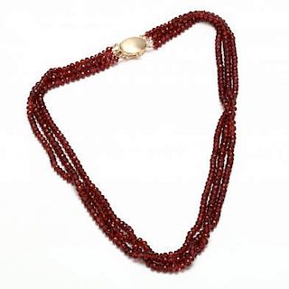 14KT Multi Strand Garnet Bead Necklace, Gump's