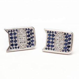 18KT Sapphire, and Diamond Duke University Themed Earrings