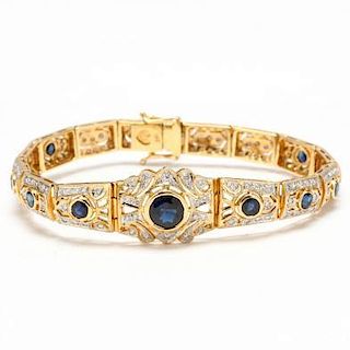 Art Deco Style 14KT Diamond and Sapphire Bracelet