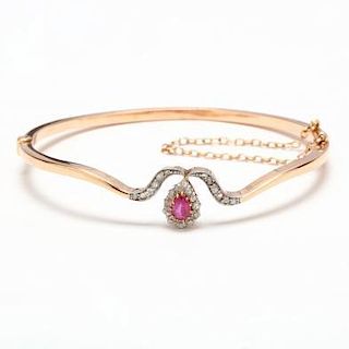 Antique 14KT Pink Sapphire and Diamond Bracelet