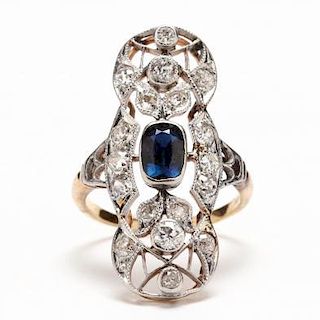 Platinum Topped Gold, Sapphire, and Diamond Ring