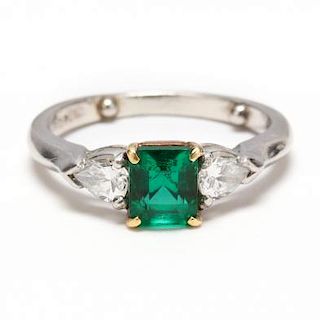 Platinum, 18KT Gold, Emerald and Diamond Ring