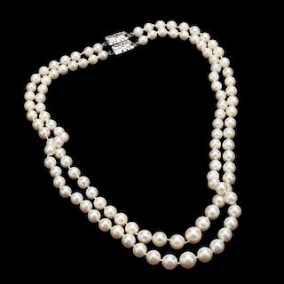 Vintage 14KT Double Strand Akoya Pearl Convertible Necklace, att. Mikimoto