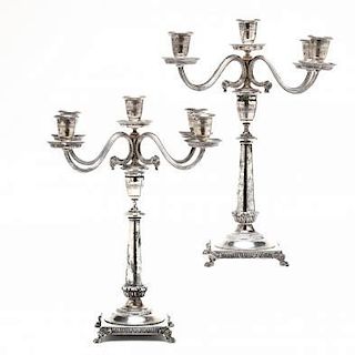 A Pair of Italian Neoclassical Style Silver Candelabra