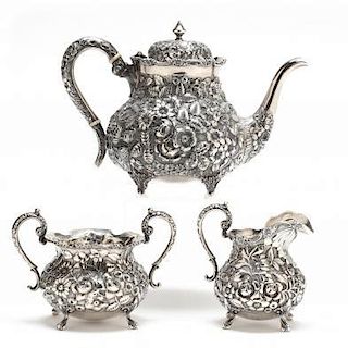 An Assembled Baltimore Repousse Sterling Silver Tea Set