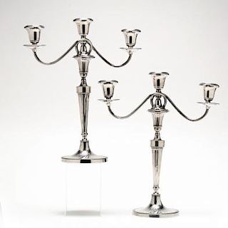 Pair of Neoclassical Style Sterling Silver Candelabra