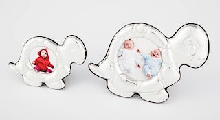 Pair of Sterling Silver and Mahogany Baby Frames