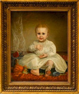 American School, 19th Century       Portrait of a Child in White Dress.