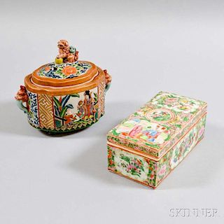 Famille Rose Porcelain Censer and a Rose Medallion Covered Box