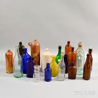 Twenty Glass and Pottery Bottles