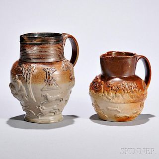 Two Salt-glazed Stoneware Hunt Jugs
