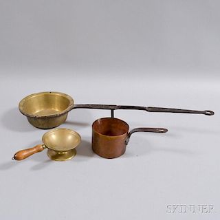 Three Brass, Iron, and Copper Pans