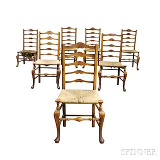 Assembled Set of Seven Country Cherry Ladder-back Chairs