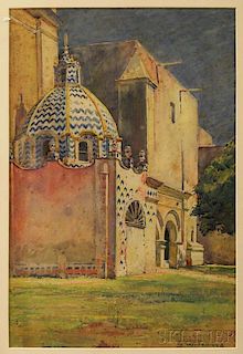 Ellsworth Woodward (American, 1861-1939)      Chapel with a Blue and White Dome.